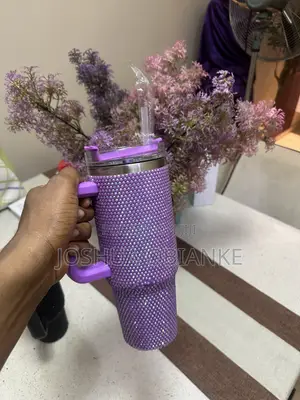 Luxury 40oz Bling Rhinestone Travel Tumbler Mug With Handle Straw