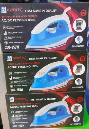 Sonik 200W–250W AC/DC Dry Pressing Iron Low Wattage Solar Friendly