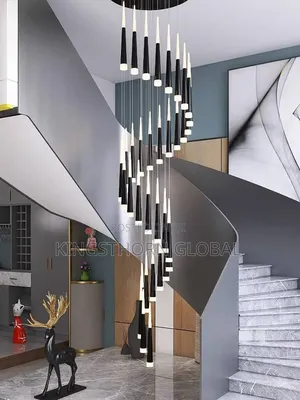 Modern Black LED Staircase Pendant Chandelier Light