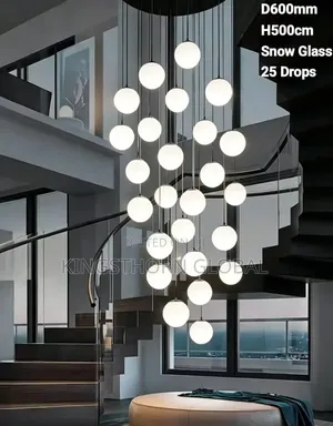 25-Drop Glass Staircase Chandelier 5m White Amber Snow