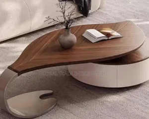 Modern Leaf Shape Walnut Veneer Coffee Table