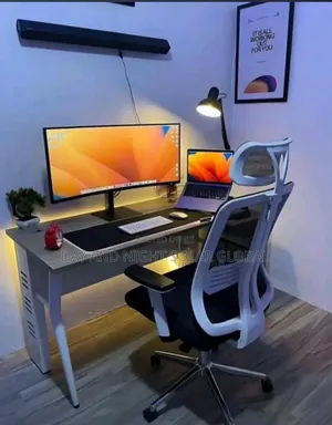 Table and Mesh Office Chair