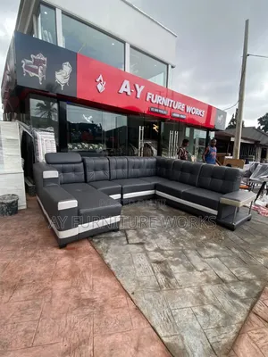 Luxury Black Leather U-Shape Sofas