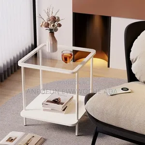 Side Stool With Glass Top – Black White