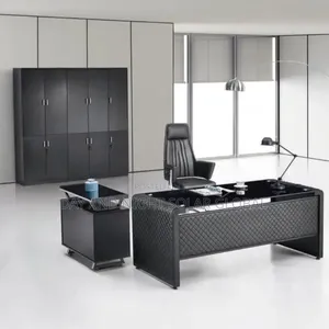 Luxurious Office Table Glass Top With Office Chair