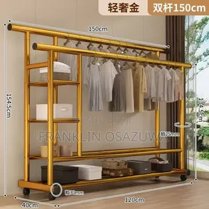 Heavy-Duty Double Rod Garment Rack With Storage Shelves