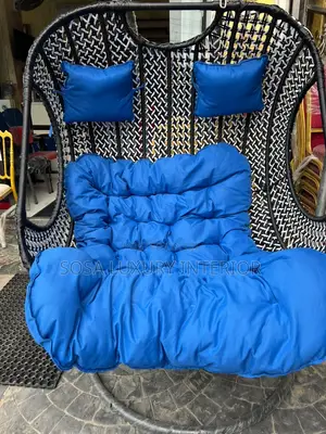 Premium Luxury Black White Double Swing Chair With Blue Cushion