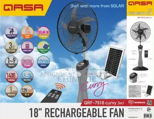 QASA 18inchs Rechargeable Solar Fan (QRF-7918 Curvy 3-in-1)