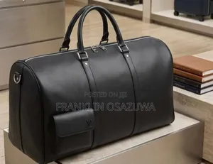Luxury Black Leather Travel Duffle Bag