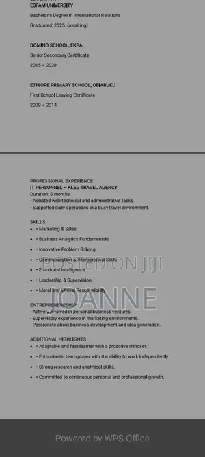 Office Receptionist (With Accommodation - Female