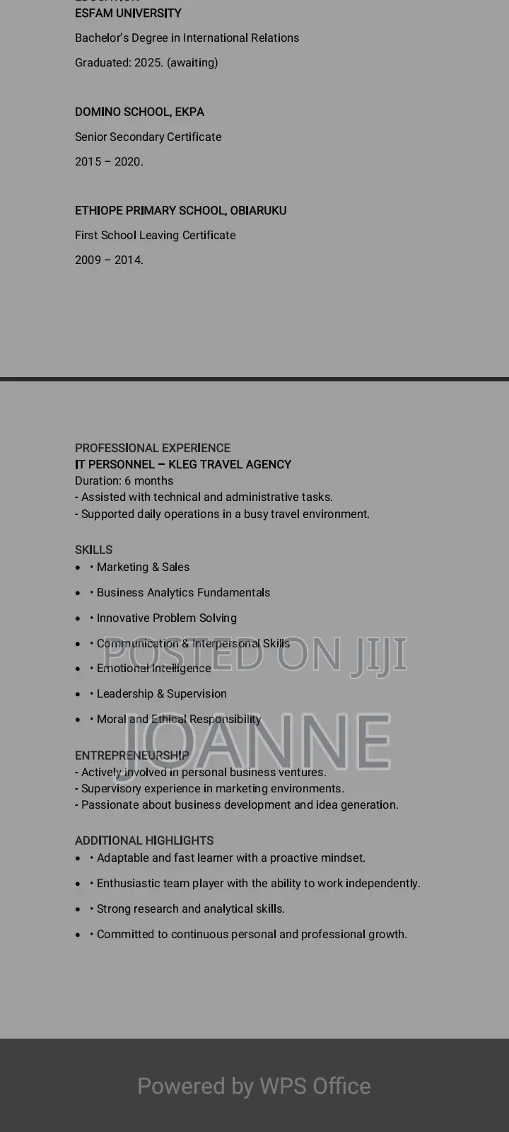 Office Receptionist (With Accommodation - Female