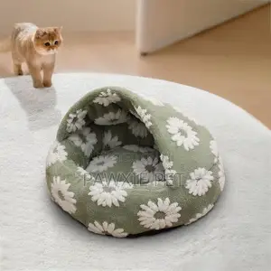 Donut Flower/Check Design Short Fur Bed With Hood 60cm