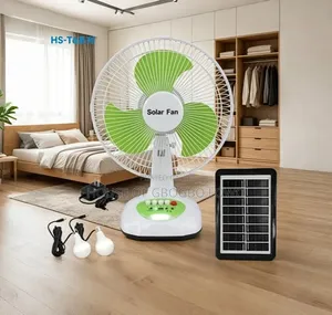 12 Inches Table Rechargeable Fan With Solar Panel 2 Bulb