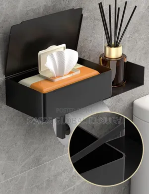 Simple Black Wall Mounted Toilet Paper Holder, Stainless Steel