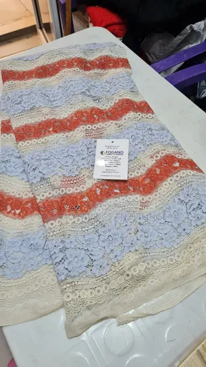 Light Blue and Rust Orange Net Lace