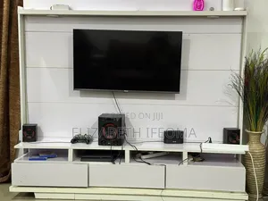 Modern TV Console/Entertainment Wall Unit - White With LED Lights
