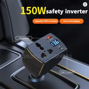 150w Car Inverter With Type C, USB a and Voltage Indicator