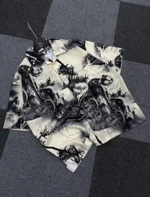Men's Chinese Ink Wash Landscape Short-Sleeve Shirt