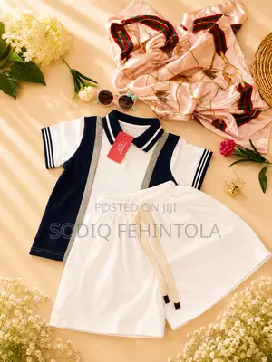 Boys Polo Collar 2-Piece Shorts Set – Navy Blue White