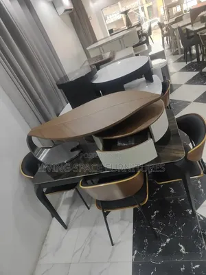 Luxury Wood Top Center Table With Dining Set by 6Seaters Full Set
