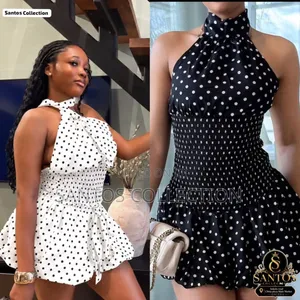 Polka Dot Halter Mini Dress/ Romper Black White