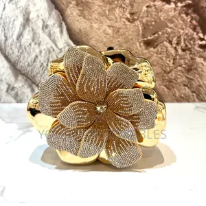 Pretty Gold Acrylic Flowers Clutch Purse