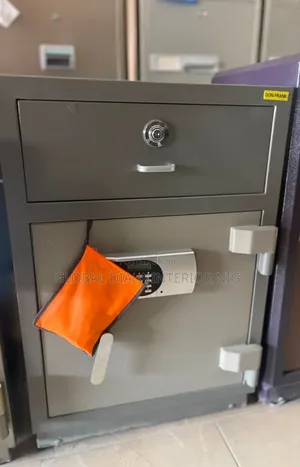 Don-Frank Branded Fireproof Safe Featuring a Gray Steel Construction.