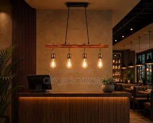 Rustic Wooden Beam 4-Light Edison Island Pendant Light