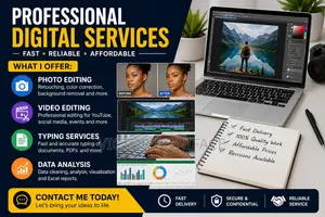 Professional Photo Editing, Video Editing, Typing Data Analysis Serv