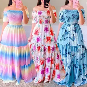 Off Shoulder Floor Length Maxi Dress