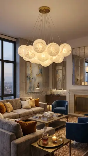 Modern Simple Marble White Glass Ball Chandelier.