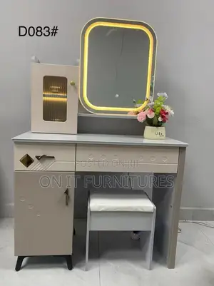 Modern Dressing Table With LED Mirror, Storage Cabinet Stool, Luxury
