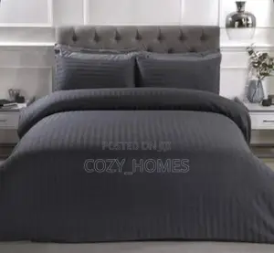 Dark Grey Stripe 100% Polish Fabric Duvet Bedsheet Set (6x6)