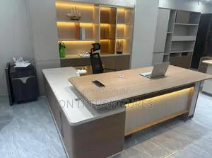 Luxury Executive Office Desk With Side Cabinet LED Panel