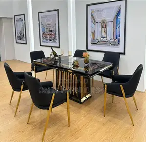Luxury 6-Seater Marble Dining Table Setwith Velvet Chairs–Premium Gold