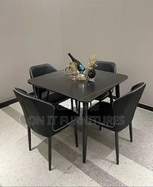 Modern 4-Seater Marble Dining Table Set With Upholstered Chairs