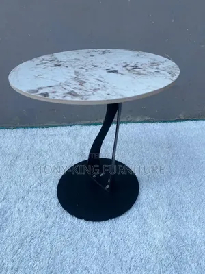 Imported Marble Sid Stool With Black Metal Leg