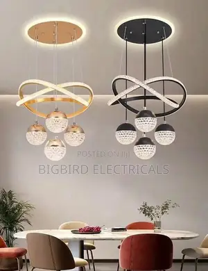 Modern LED Ring Chandelier | Crystal Globes - Gold + Black