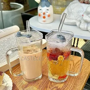 Transparent Glass Juice,water, Coffee Straw Cup With Handle Ho