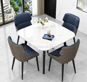 Luxury 4-Seater Marble Dining Table Set With Upholstered Chairs