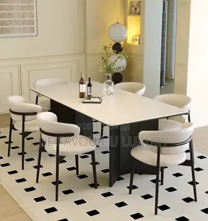 Dining Table by 6 Chairs Ceramic Marble Top
