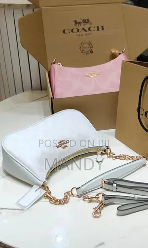 Luxury Coach Teri Shoulder Bag 2 Straps /White Pink Nude/ Premium Bag