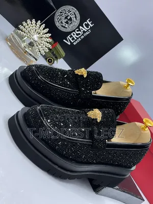 Italian Luxury Black Crystal Platform Loafers (Rhinestone) for Men
