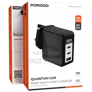 Porodo Quantum GaN 100w Multi Port Charger With Digital Display