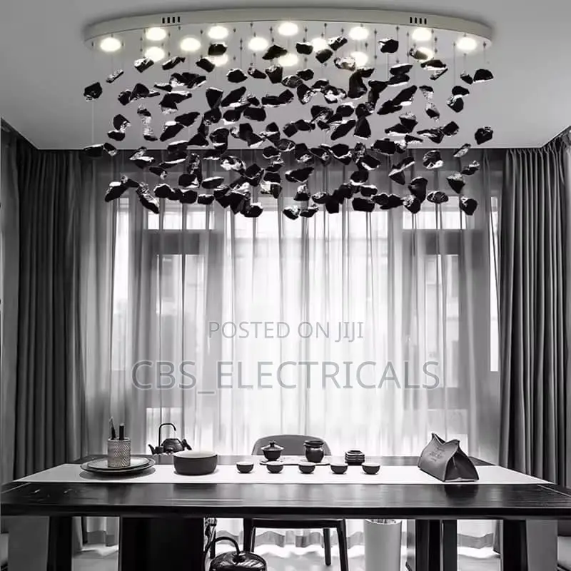 Luxury Modern Black Stone Wave Linear Chandelier