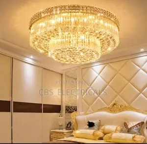 Luxury Gold Tiered Flush Mount Crystal Chandelier