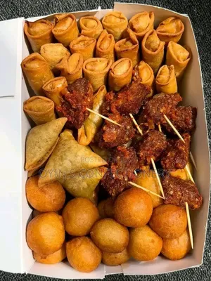 Samosa, Puff Puff, Spring Rolls and Beef