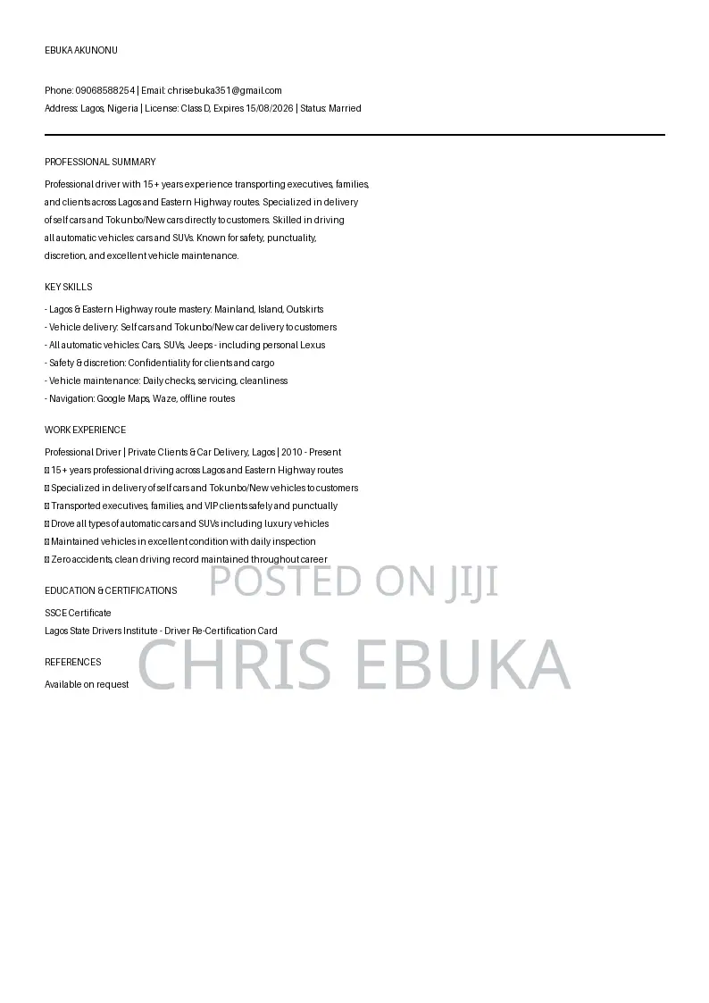 Drivers CV Job