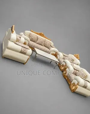 Top Quality Royal Sofa Set With Throw Pillows and Marble Table