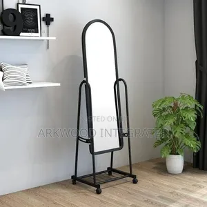 Standing Mobile Mirror With Rack 152cm/30cm